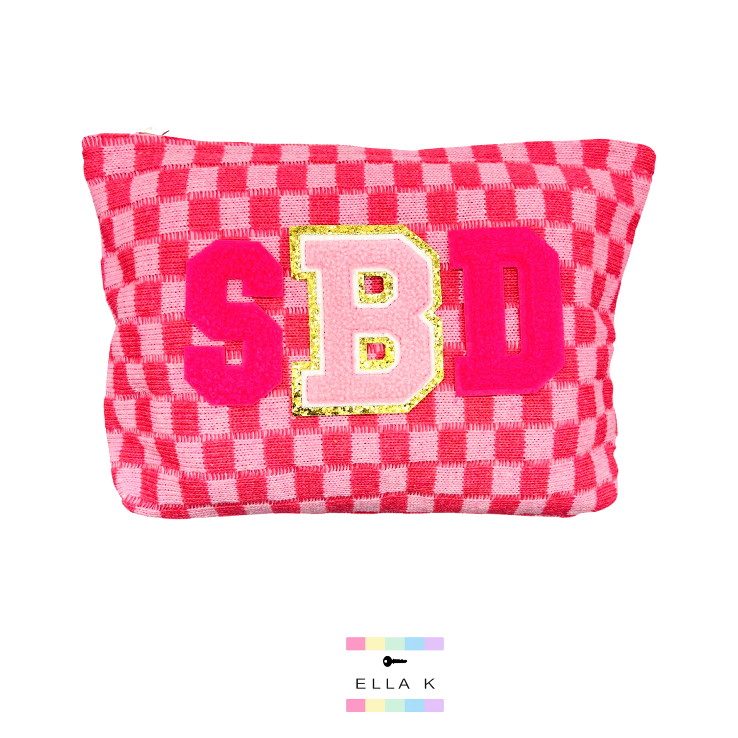 Custom Pink Initials Checkered Makeup