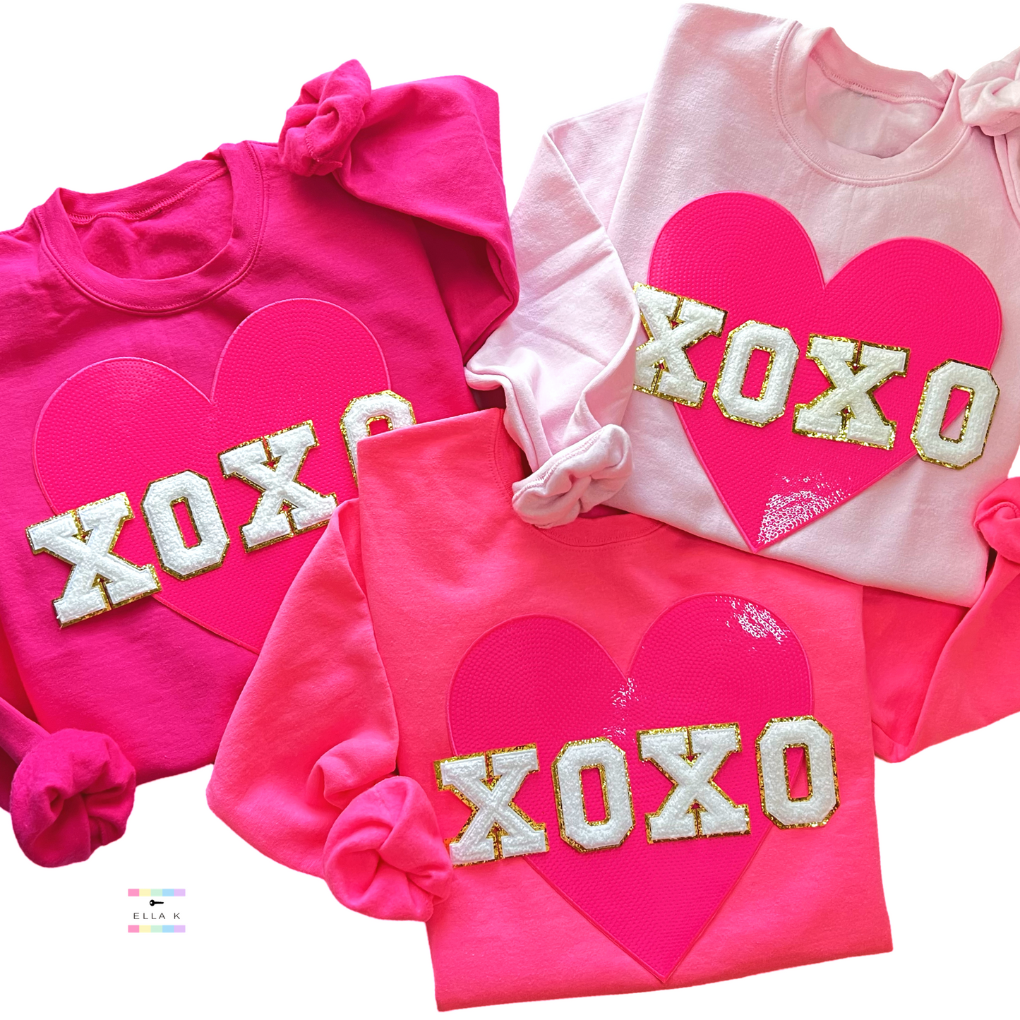 XOXO Pink Heart Chenille & Sequin V-Day Sweatshirt