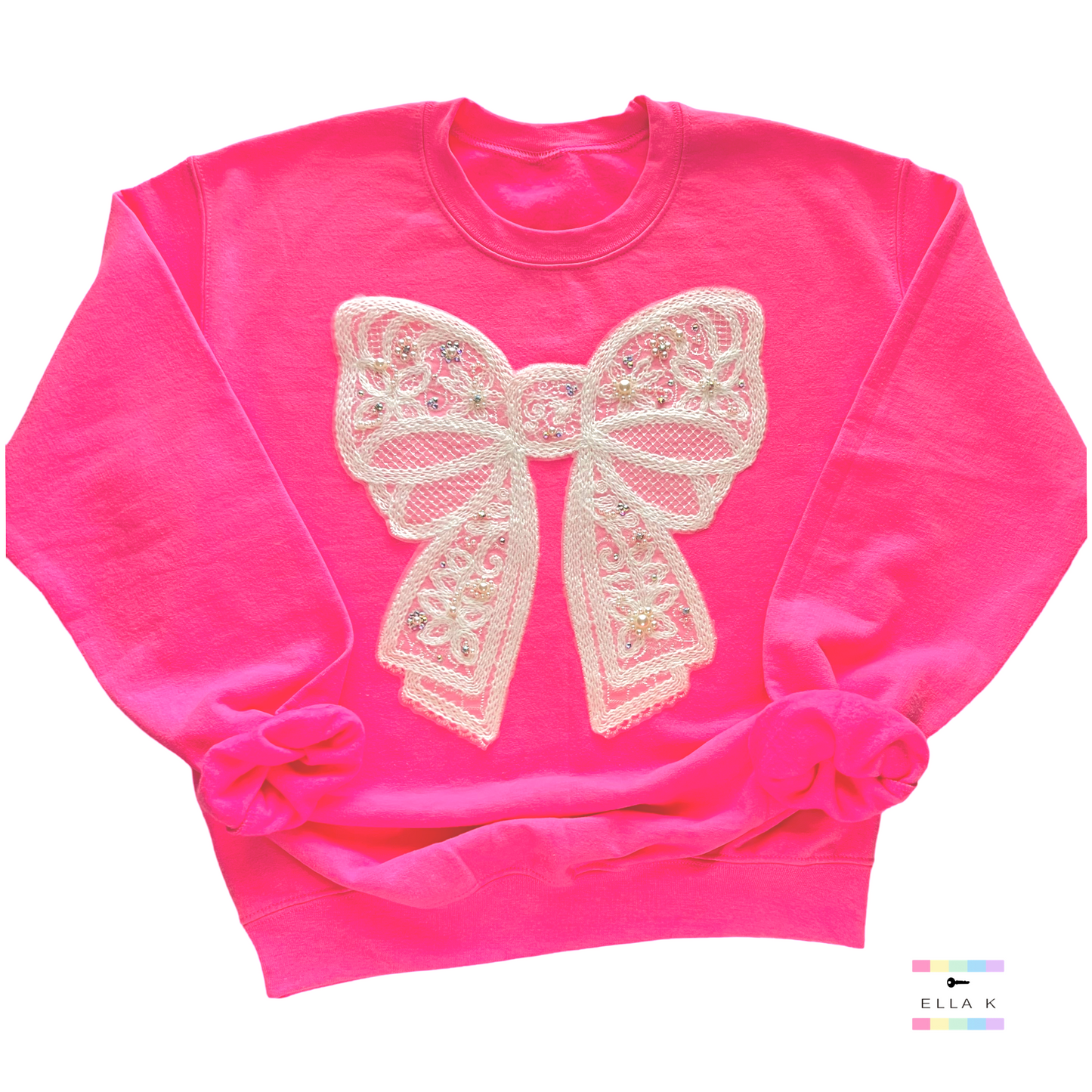 Embellished Lace Coquette Bow Sweatshirt