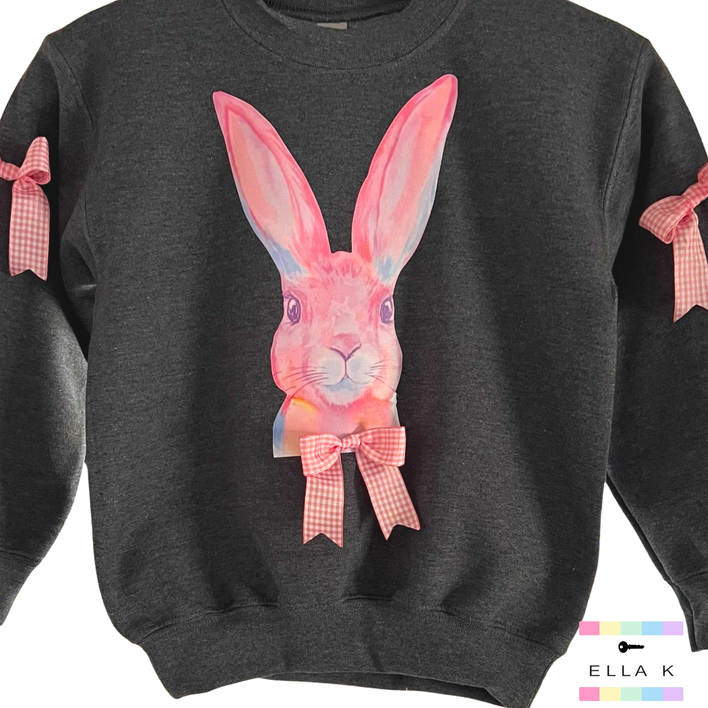 Mini Kids Easter Water Color Bunny Gingham Bow Pullover