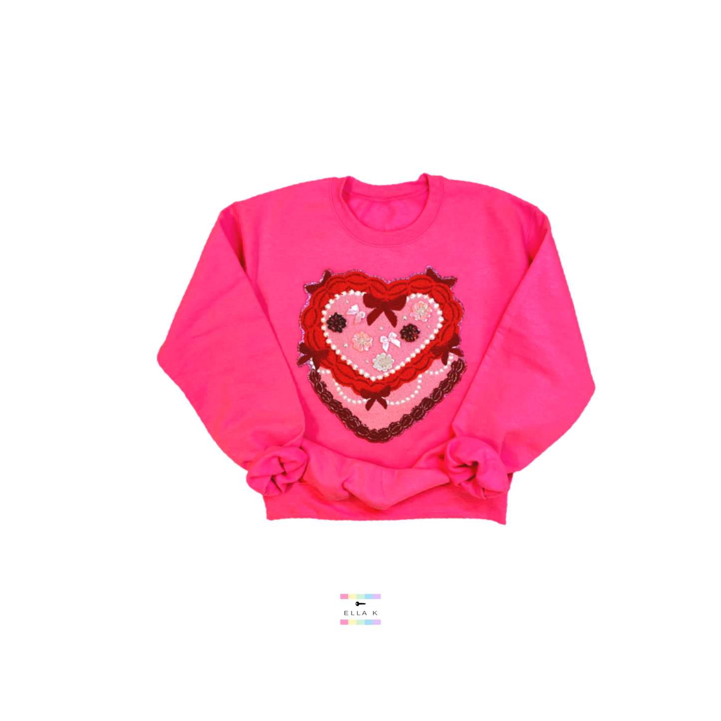 Embellished Coquette Bow Chenille Heart Cake Sweatshirt