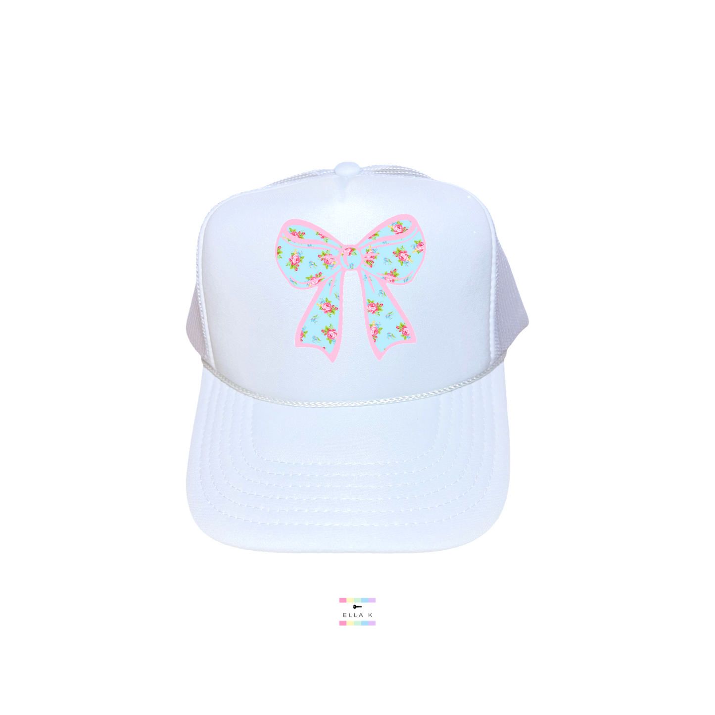Blue Floral Coquette Bow Trucker Hat