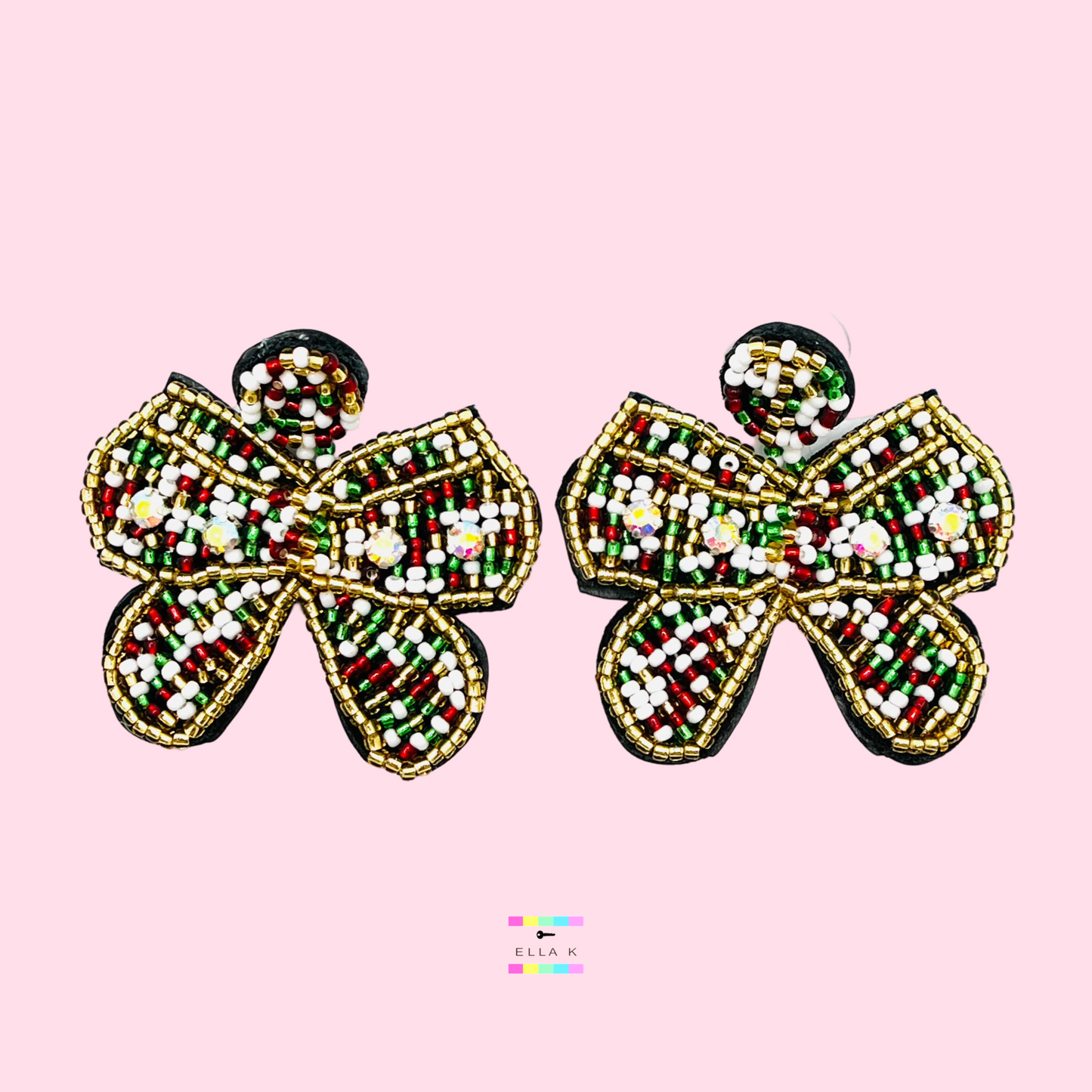 Rhinestone Beaded Coquette Bow Earrings