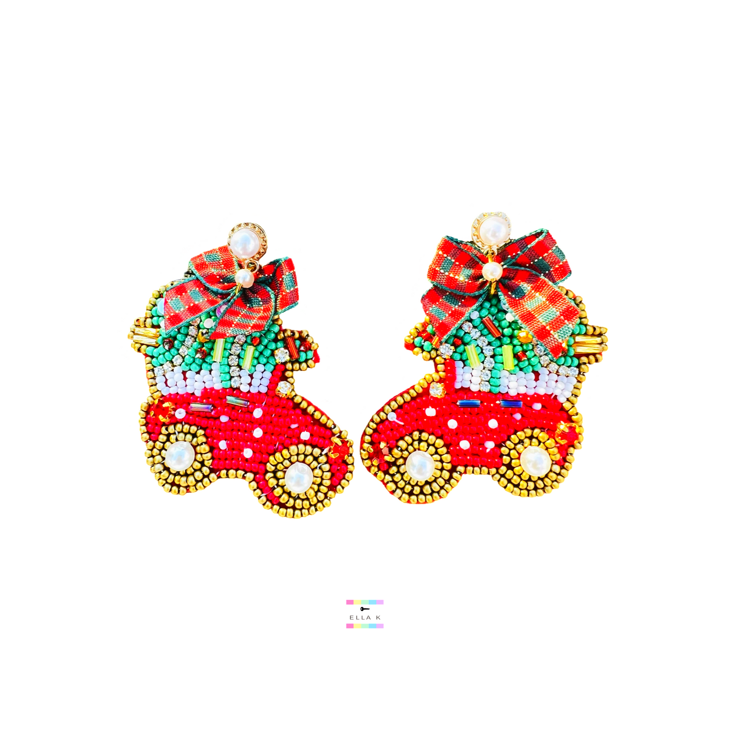 Coquette Bow Christmas Plaid Christmas Tree Car Vacation Earrings