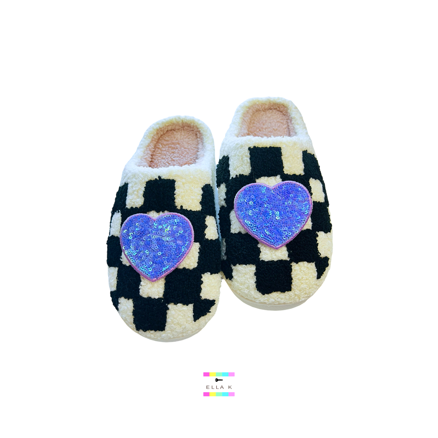 Sequin Heart Checkered House Slippers