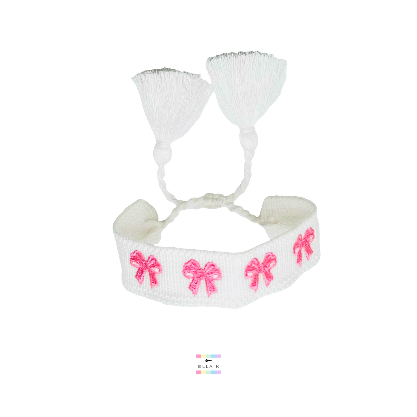 Pink Coquette Bow Woven Tassel Bracelet