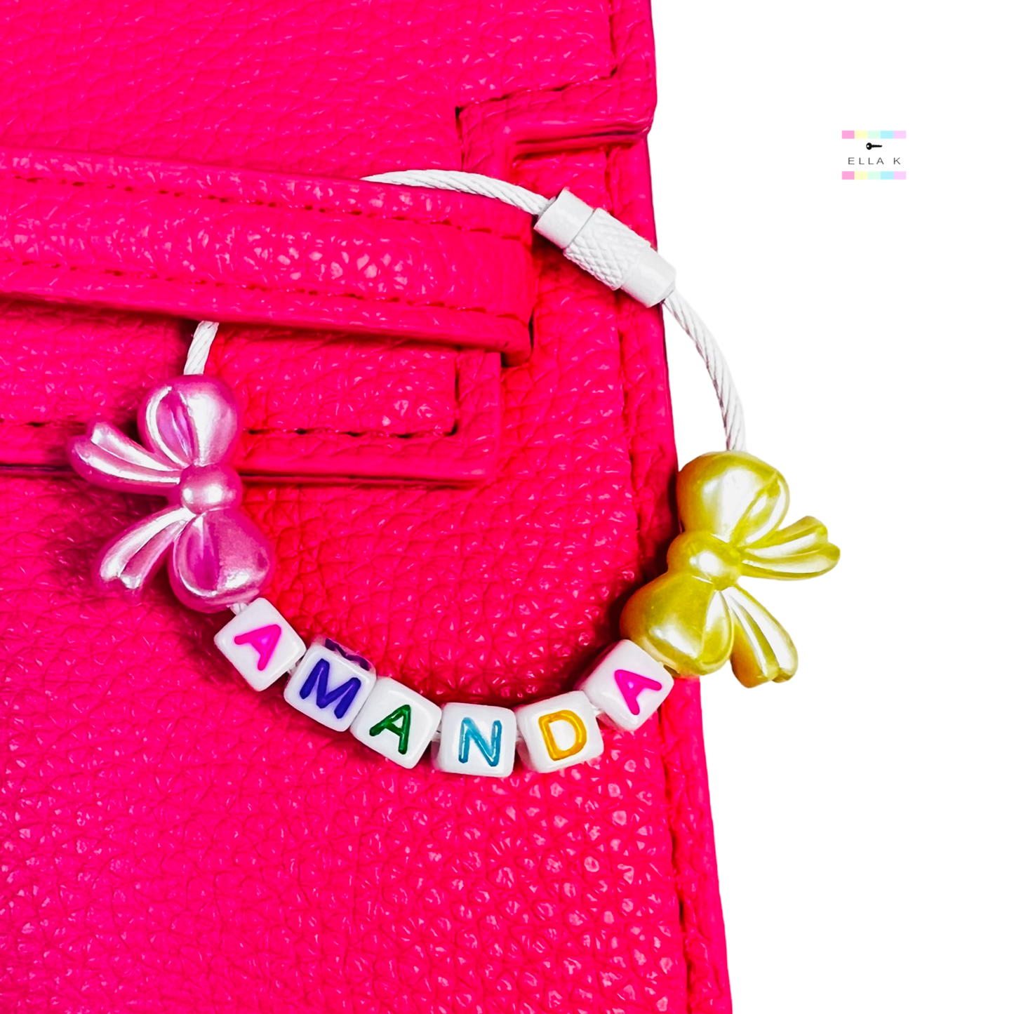 Custom Name Coquette Bow Cable Ring Loop Bag Charm / Bag Charm Extender