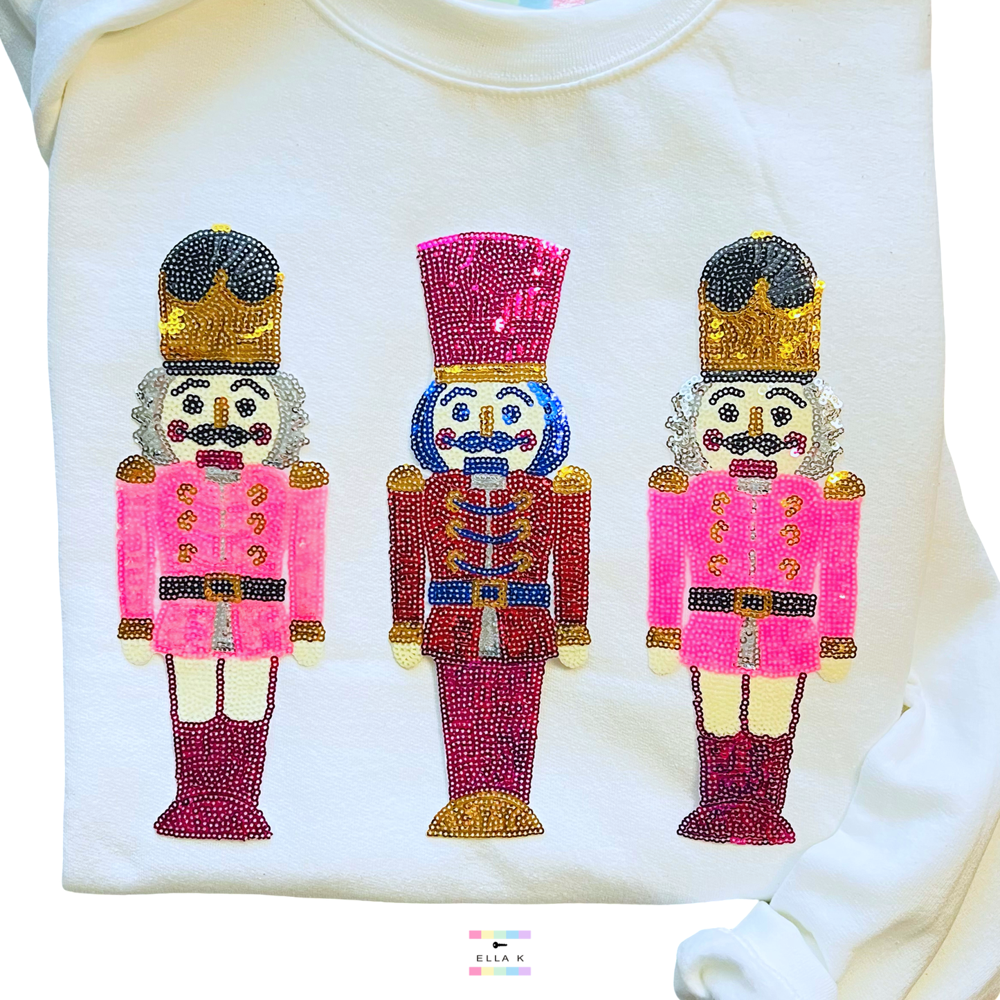 Pink Sequin Nutcracker White Christmas Pullover