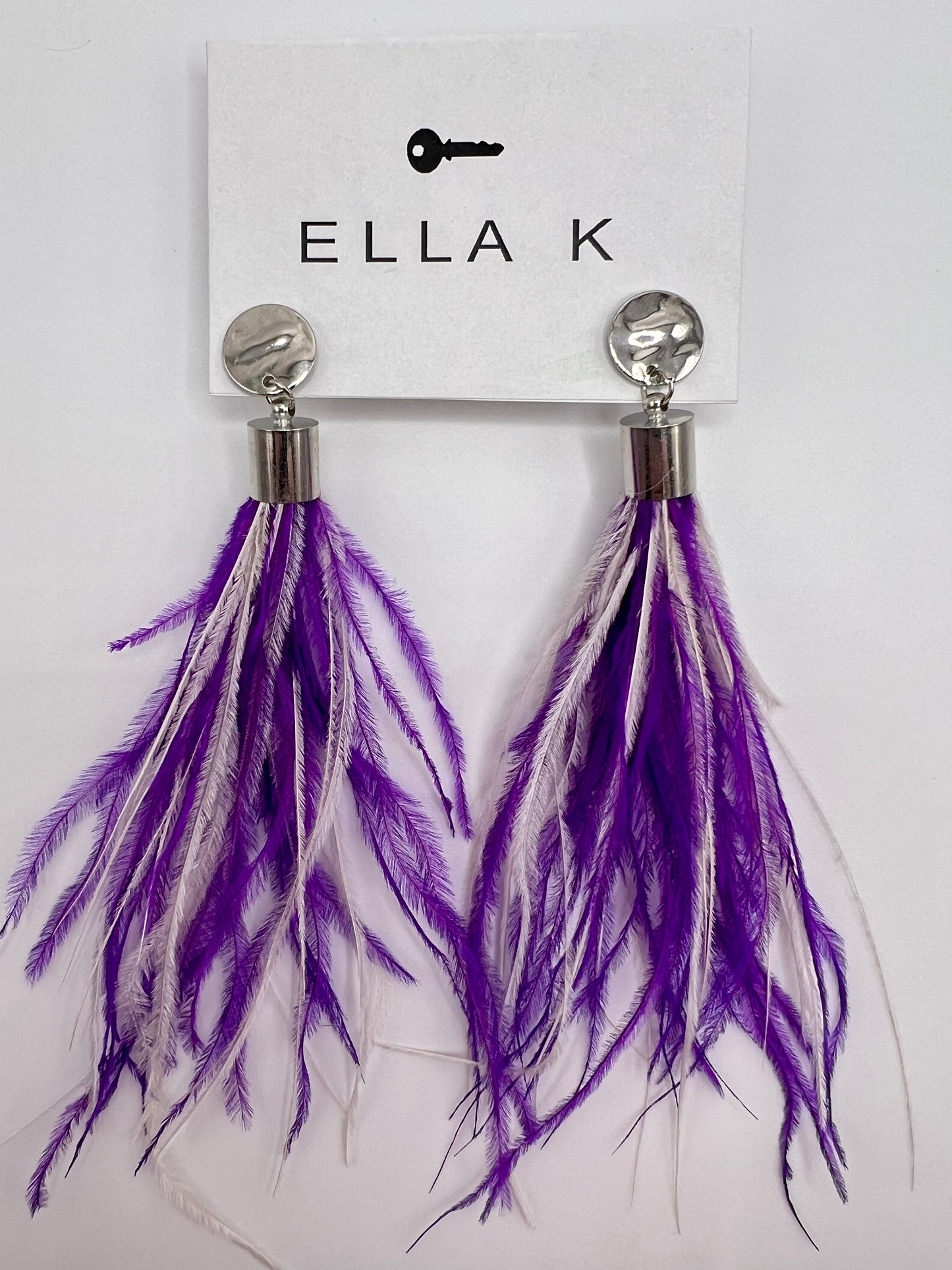 Purple & White Feather Earrings