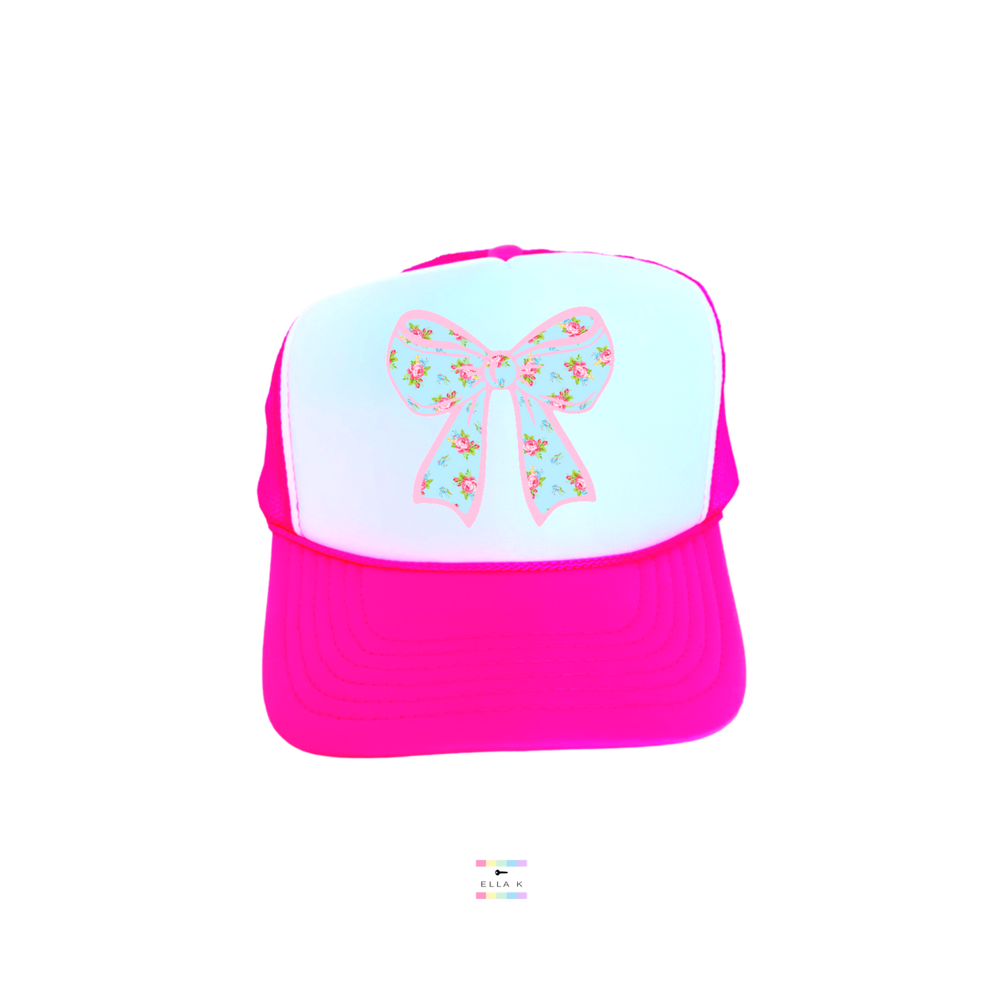 Blue Floral Coquette Bow Trucker Hat