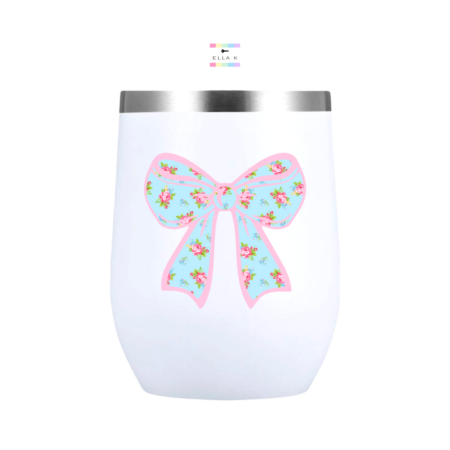 Blue Floral Coquette Bow Wine Tumbler