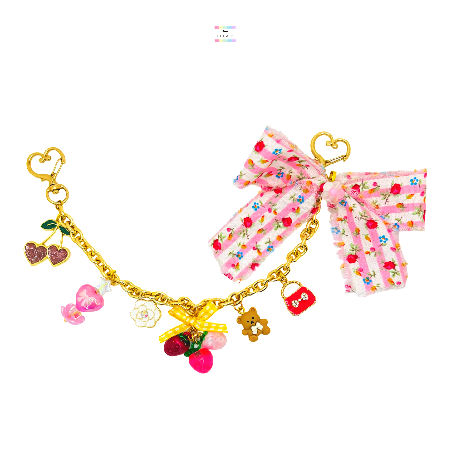 Pretty In Pink Floral Fruit Coquette Bow Bag Charm