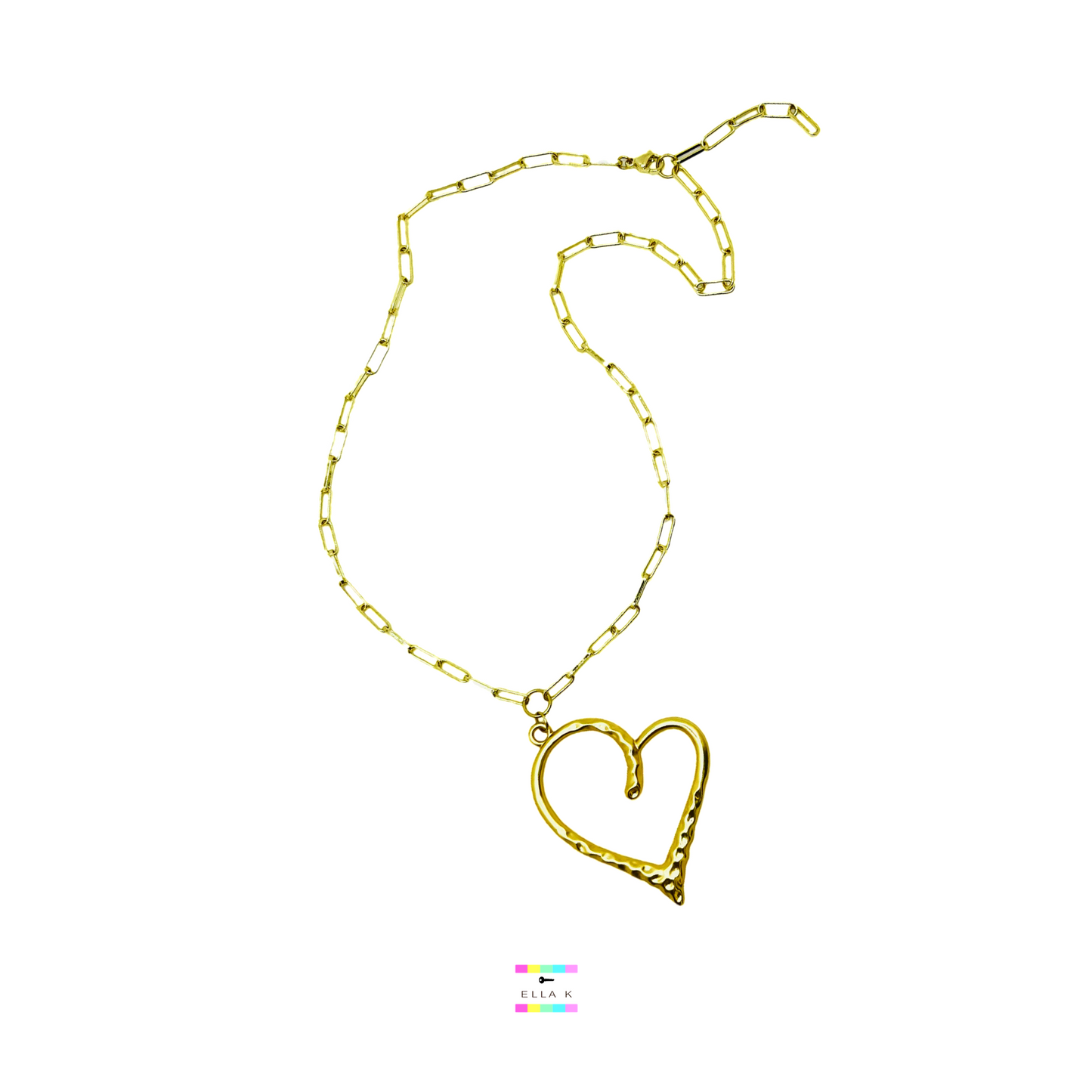Gold Chunky Open Heart Paperclip Necklace