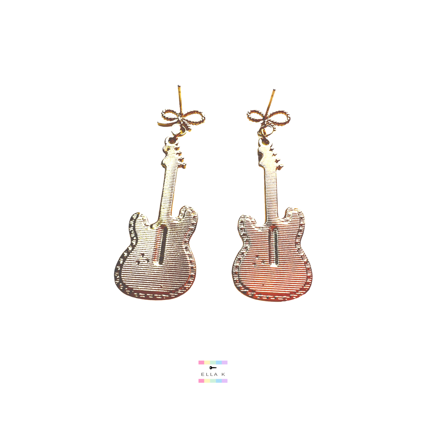 Rhinestone Guitar Coquette Bow Earrings