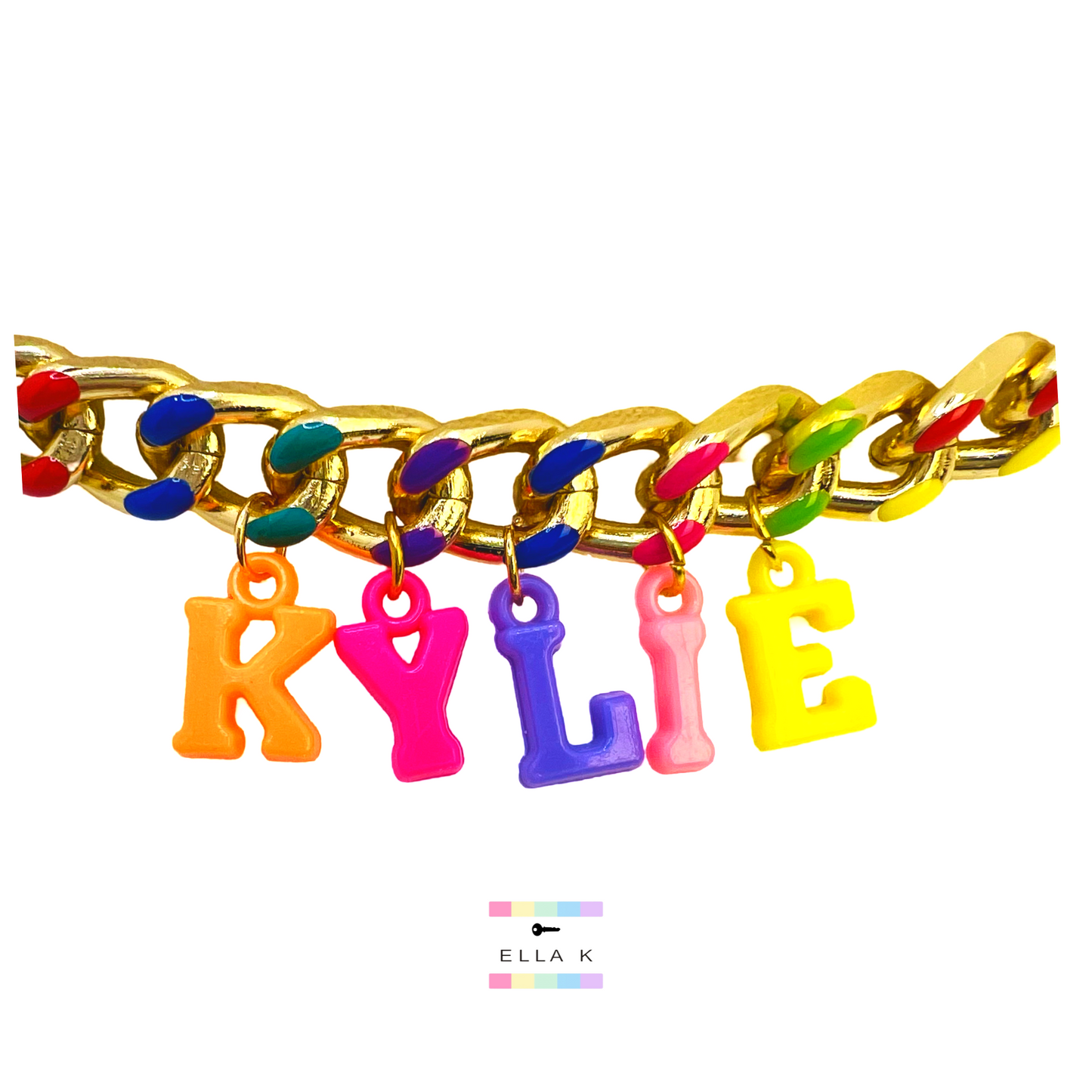 Custom Name Rainbow Enamel Gold Trucker Hat Chain