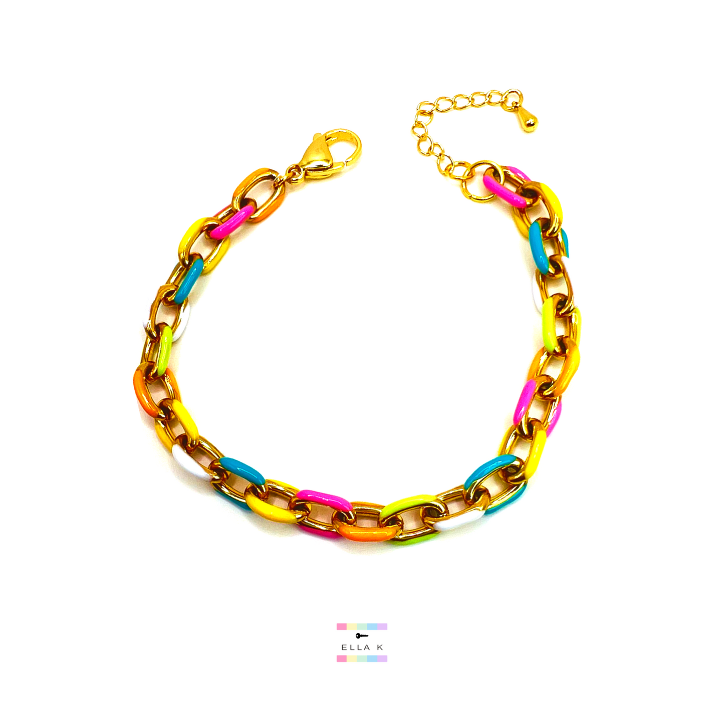 Rainbow Pastel Enamel Oval Link Bracelet