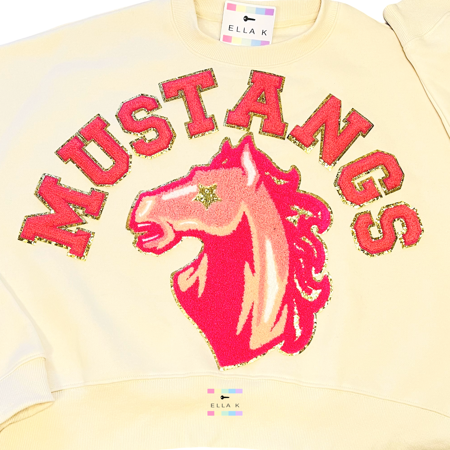 Preppy Pink Mustangs Cropped Sweatshirt