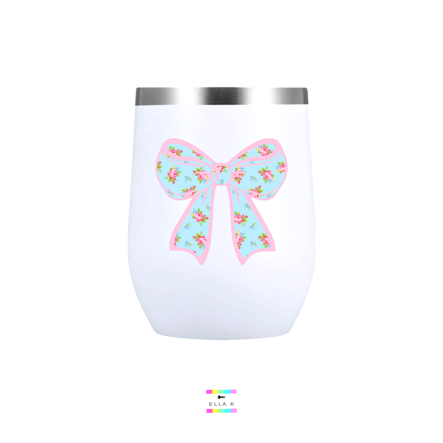 Blue Floral Coquette Bow Wine Tumbler