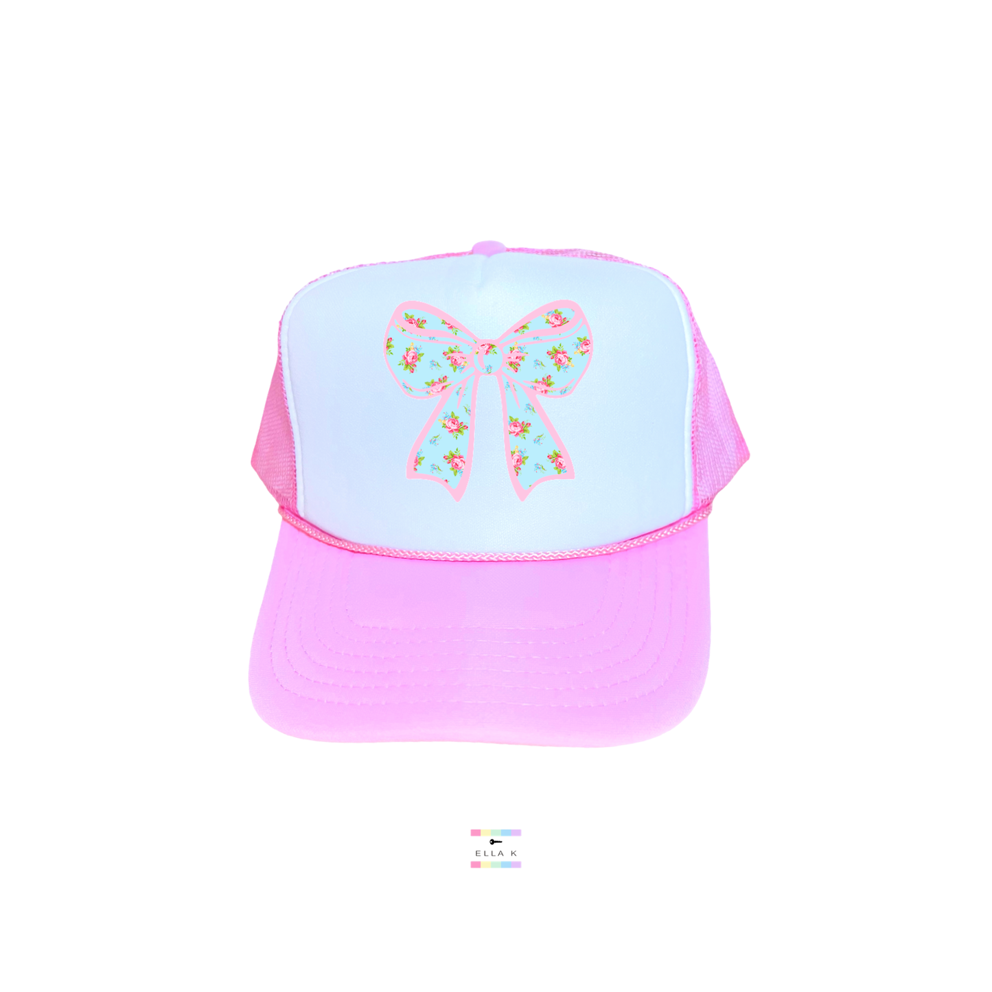 Blue Floral Coquette Bow Trucker Hat