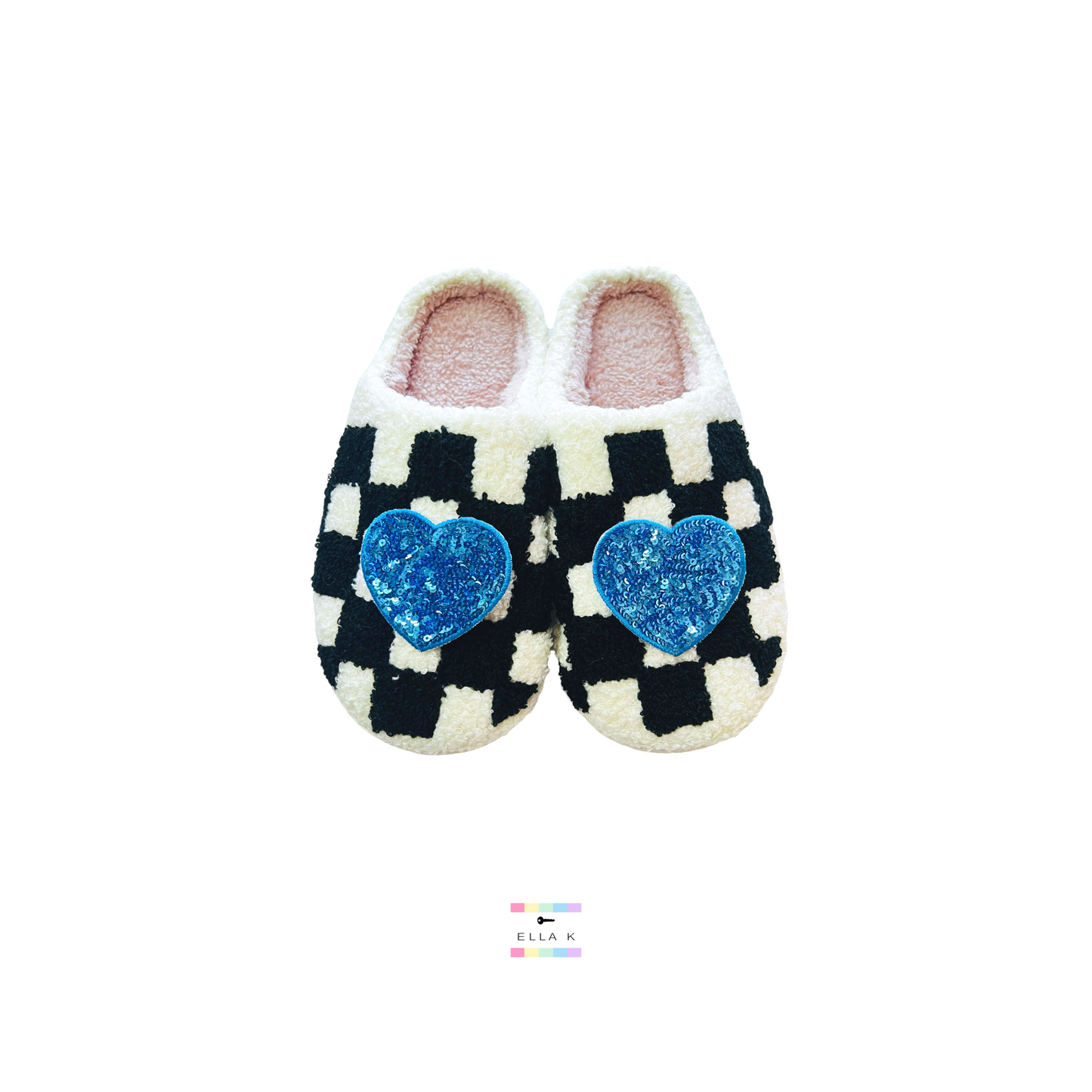 Sequin Heart Checkered House Slippers