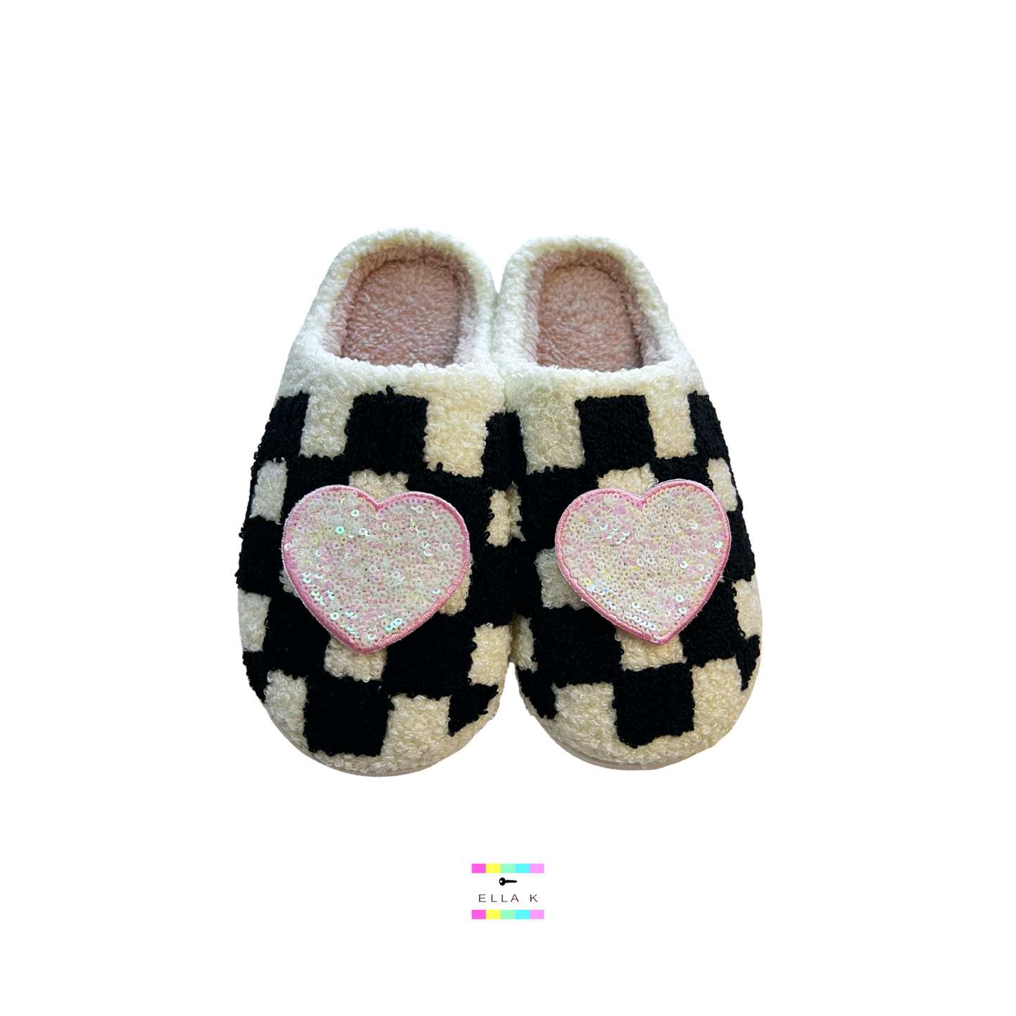 Sequin Heart Checkered House Slippers