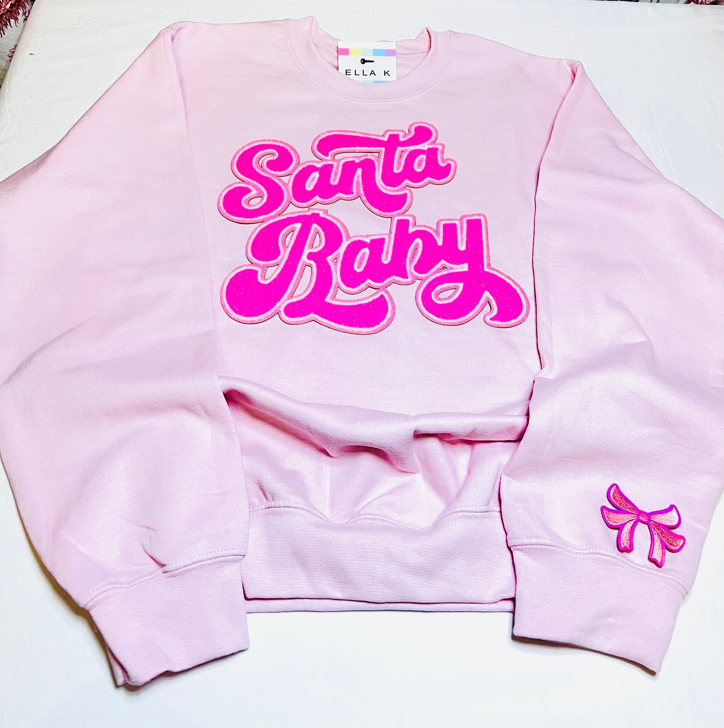 Pink Sequin Santa Baby Christmas Pullover