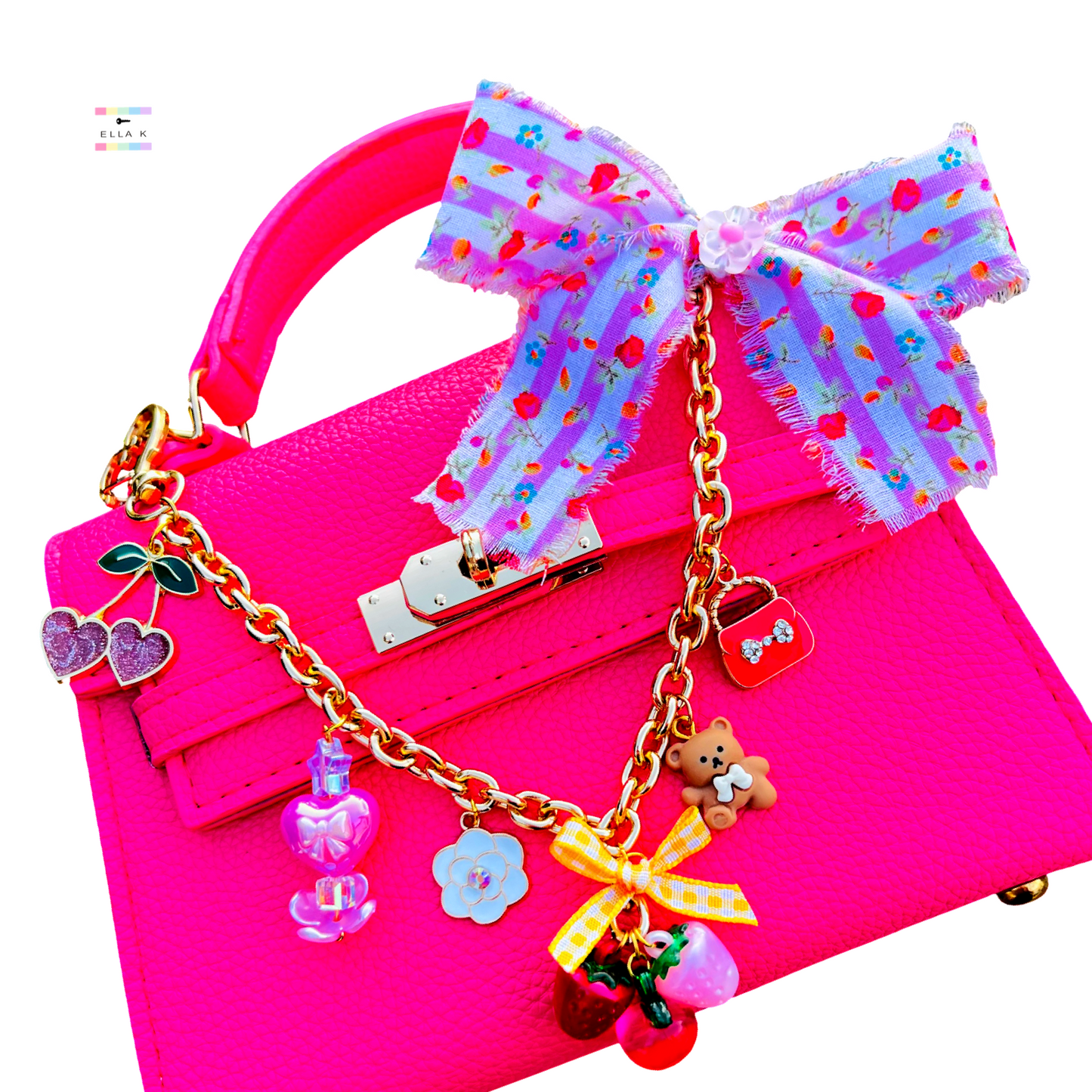 Pretty In Pink Floral Fruit Coquette Bow Bag Charm