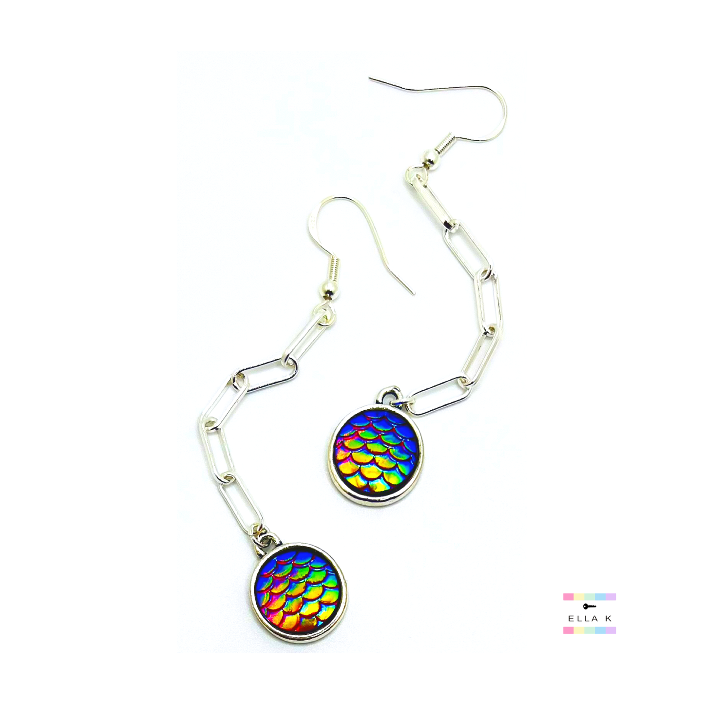 Mermaid Scale Silver Paperclip Dangle Earrings