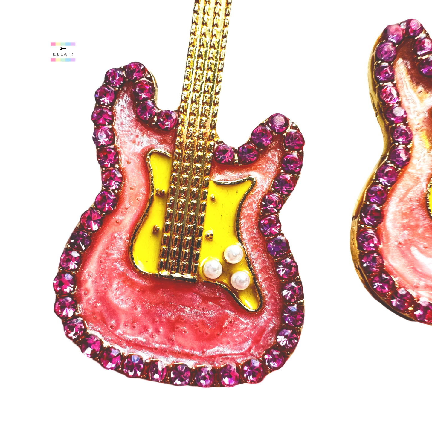Rhinestone Guitar Coquette Bow Earrings