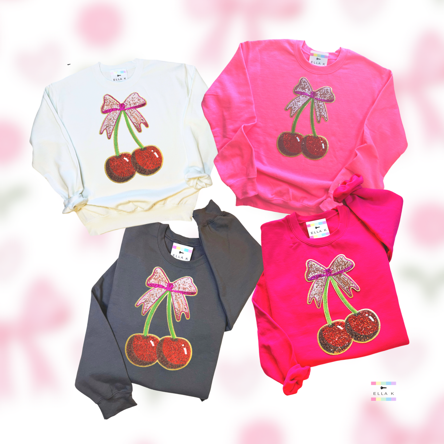 Sequin Coquette Bow Cherry Love Pullover