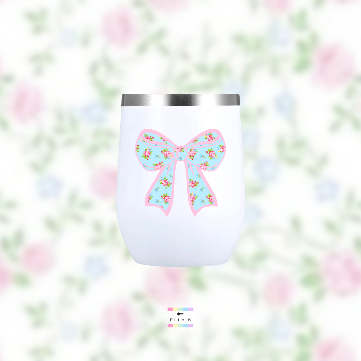 Blue Floral Coquette Bow Wine Tumbler