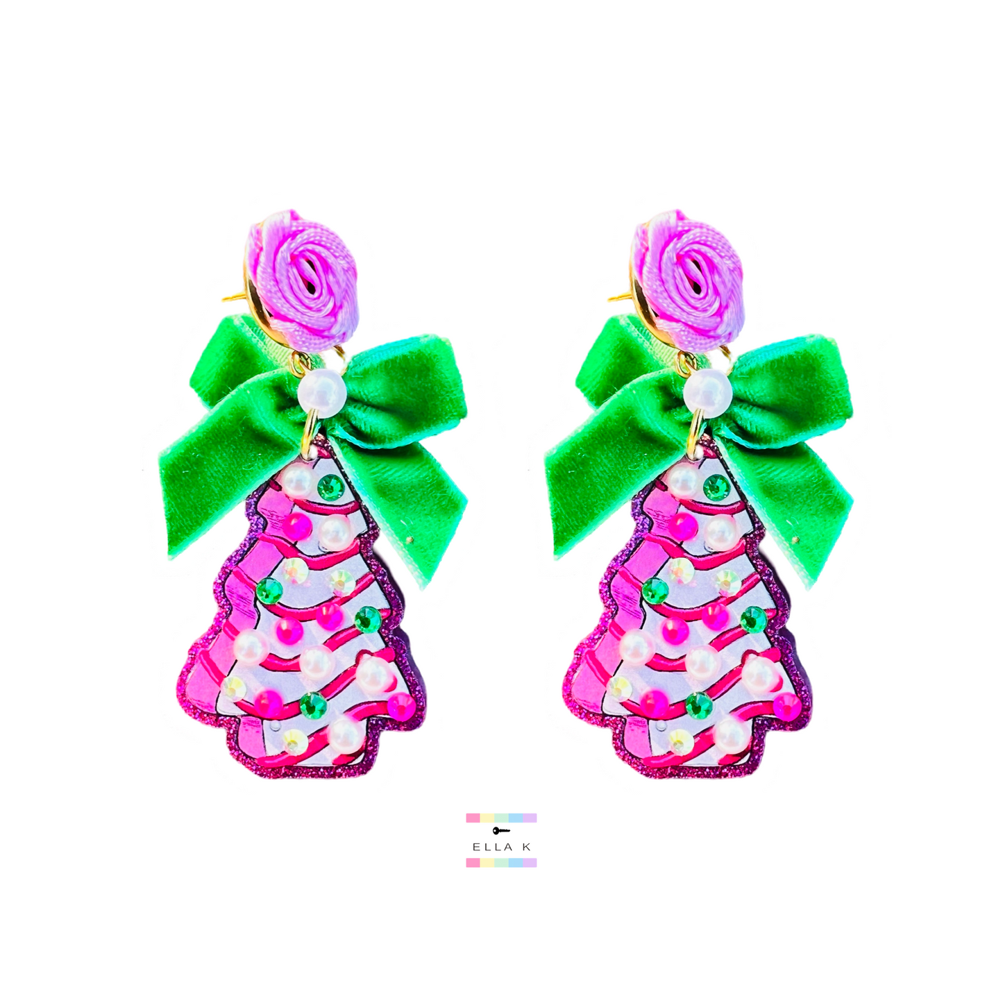 Rosette Coquette Bow Christmas Tree Earrings