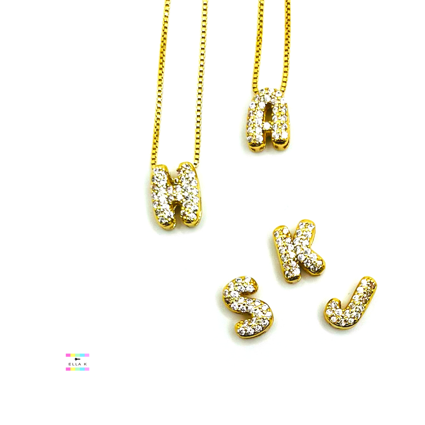 Bubble Letter Mini Pave Initial Necklace