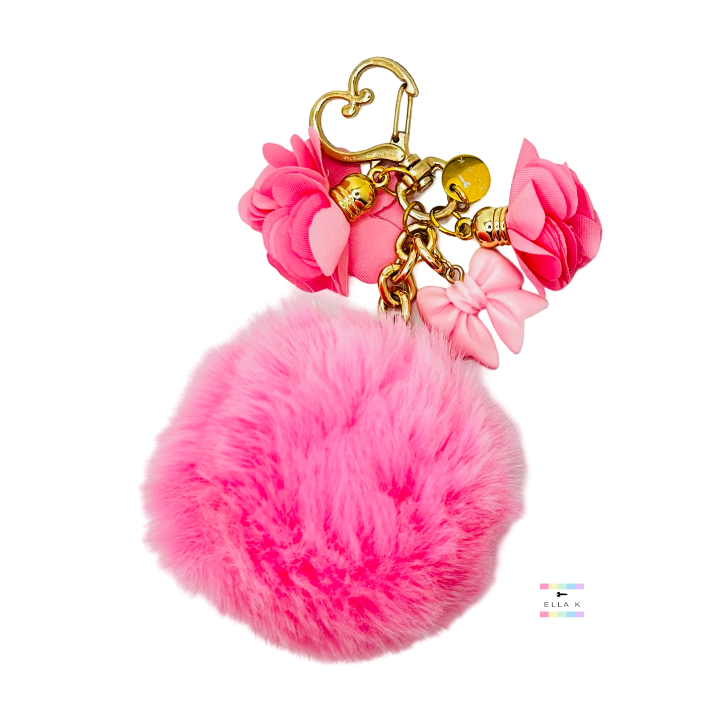 Fluffy Faux Fur Pink Pom Pom Coquette Bow Bag Charm
