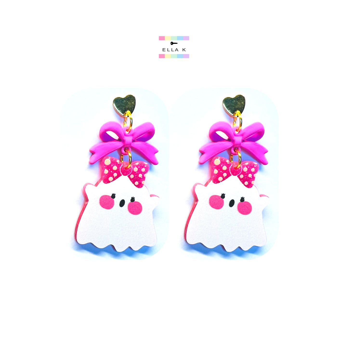 Pink Coquette Bow Cute Ghost Earrings