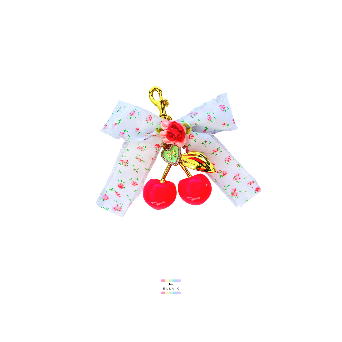 Pink Flora Coquette Bow Cherry Bag Charm
