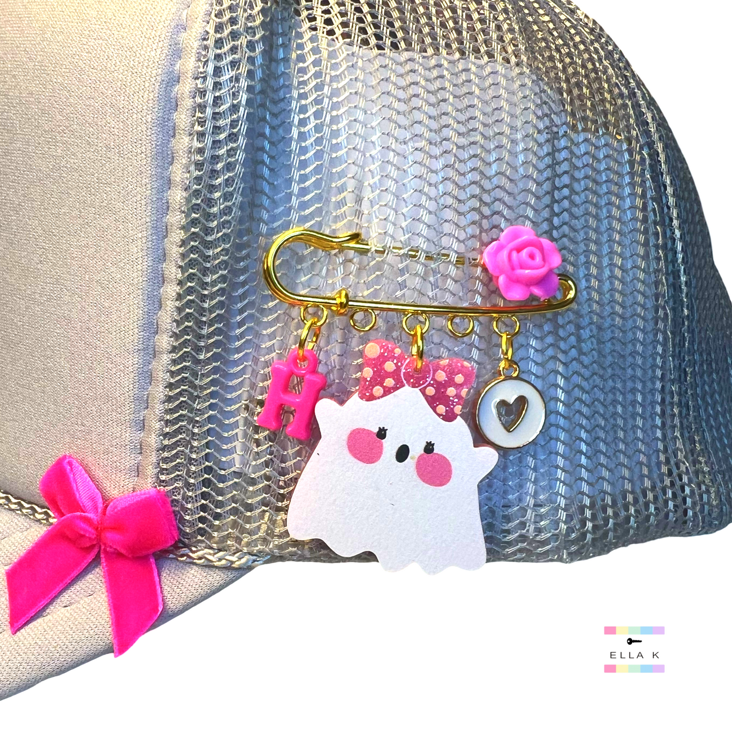 Girly Ghost Custom Initial Trucker Hat Pin