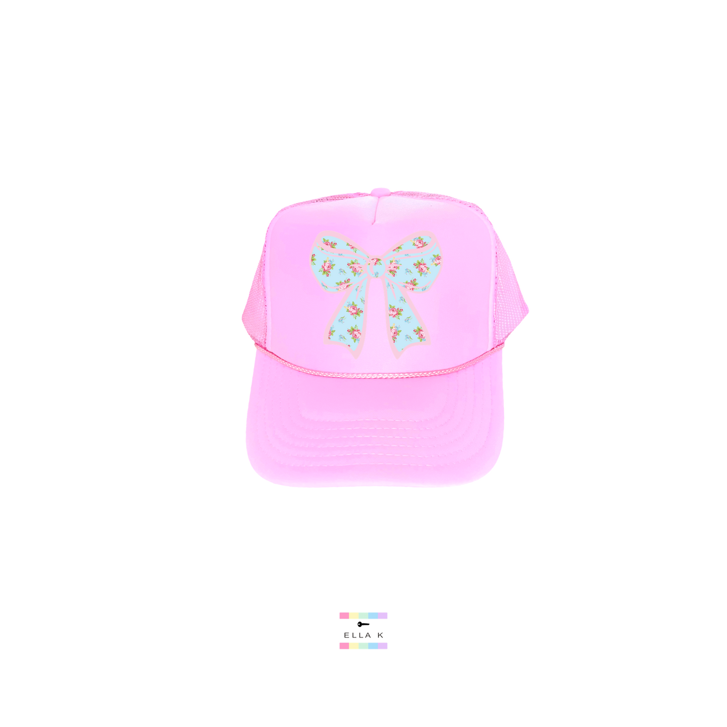 Blue Floral Coquette Bow Trucker Hat