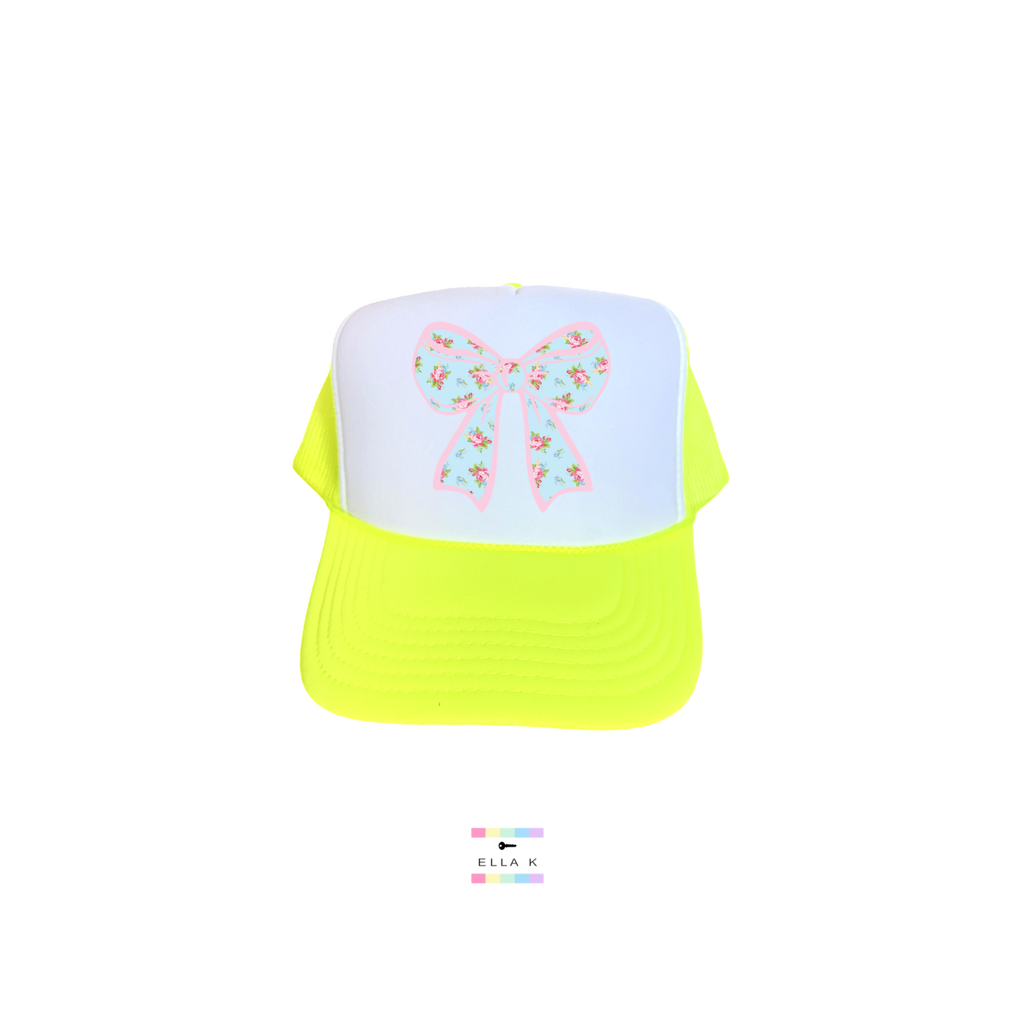 Blue Floral Coquette Bow Trucker Hat