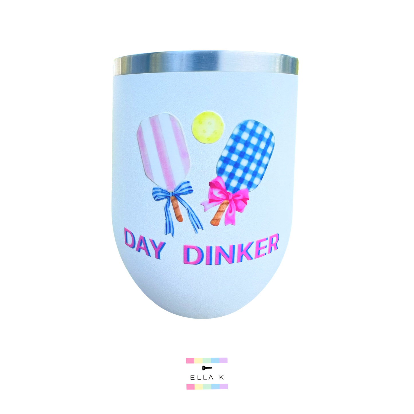 Pickleball Gingham Stripes Coquette Bow Wine Tumbler