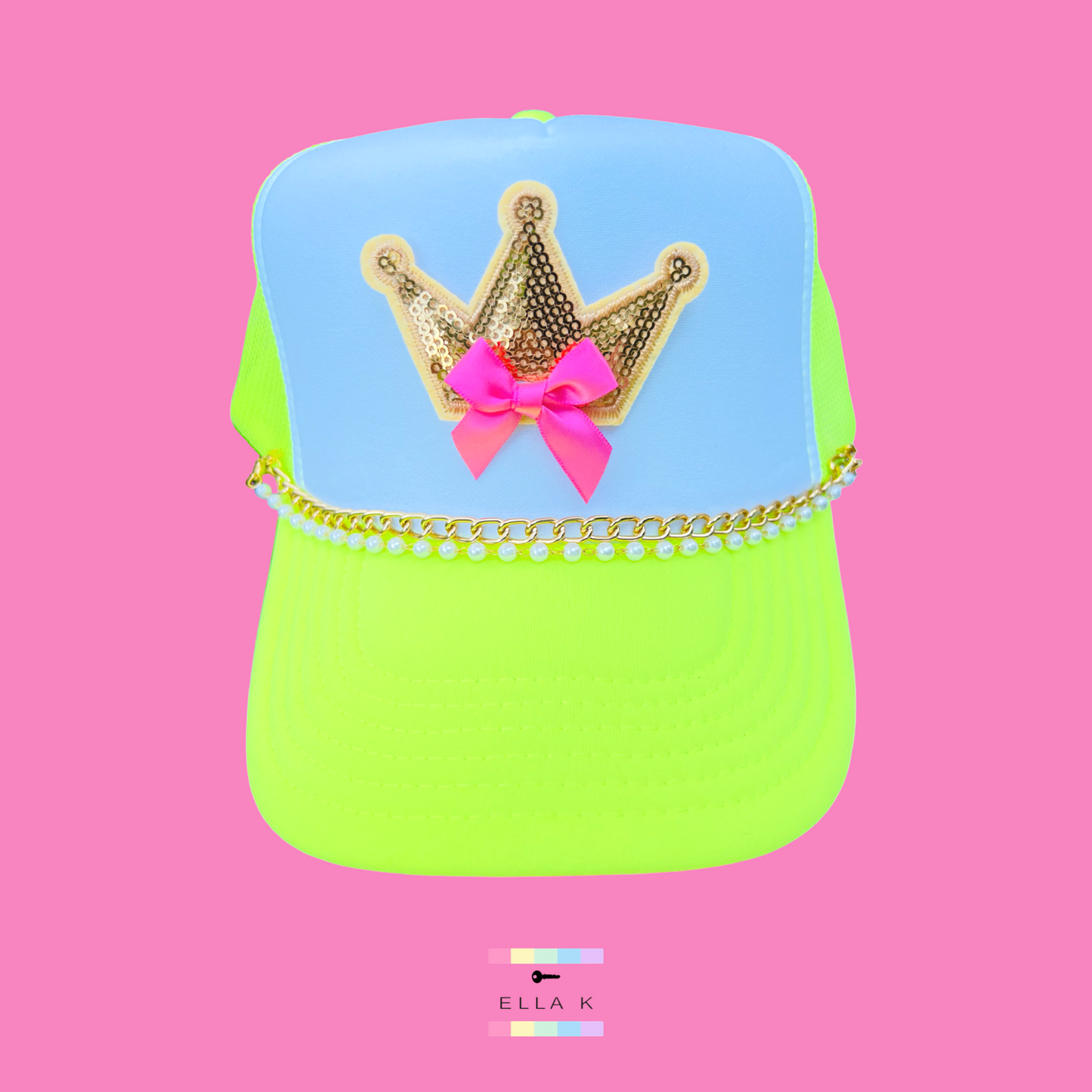 She Wears The Crown Neon Yellow Trucker Hat