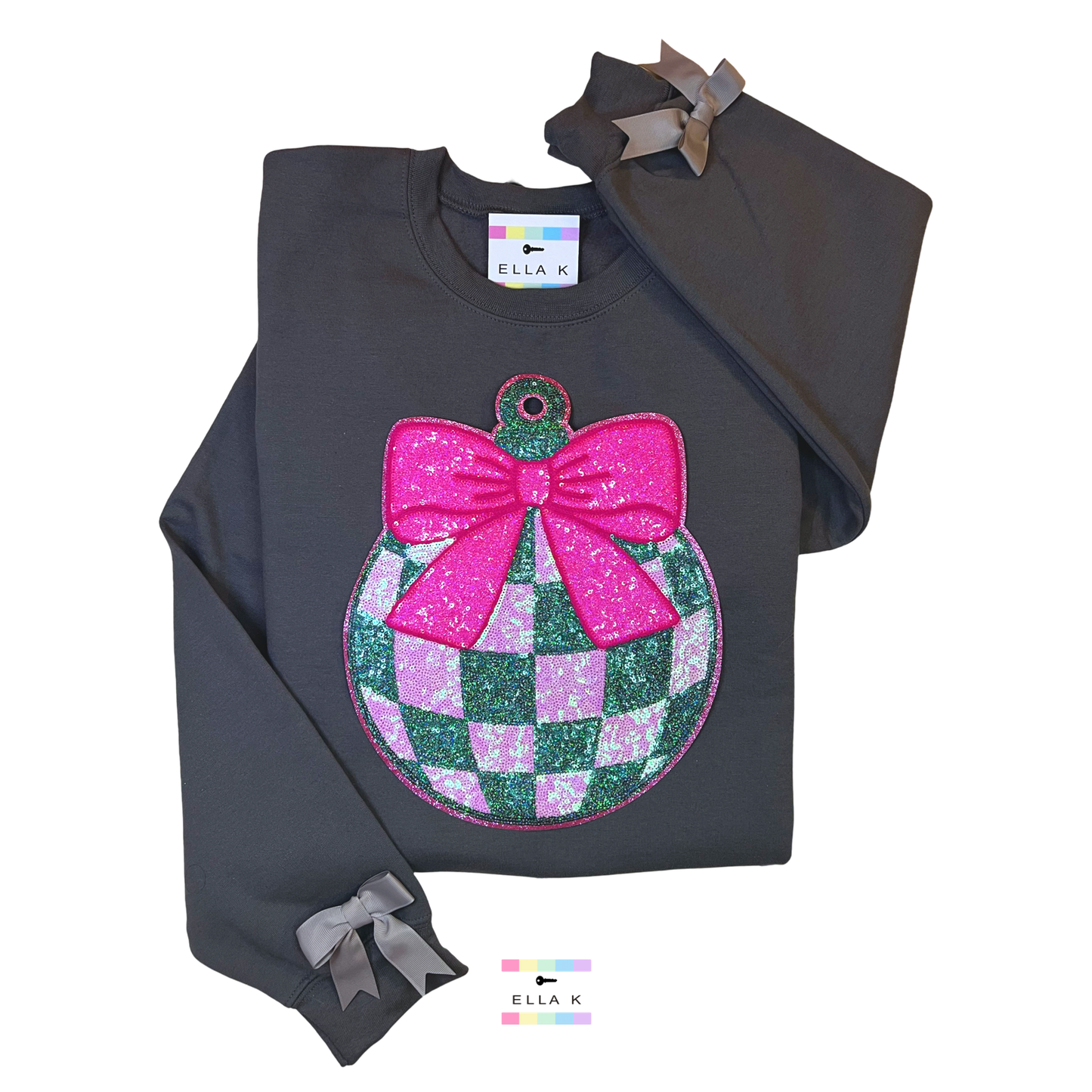 Coquette Bow Checkered Ball Charcoal Sweatshirt