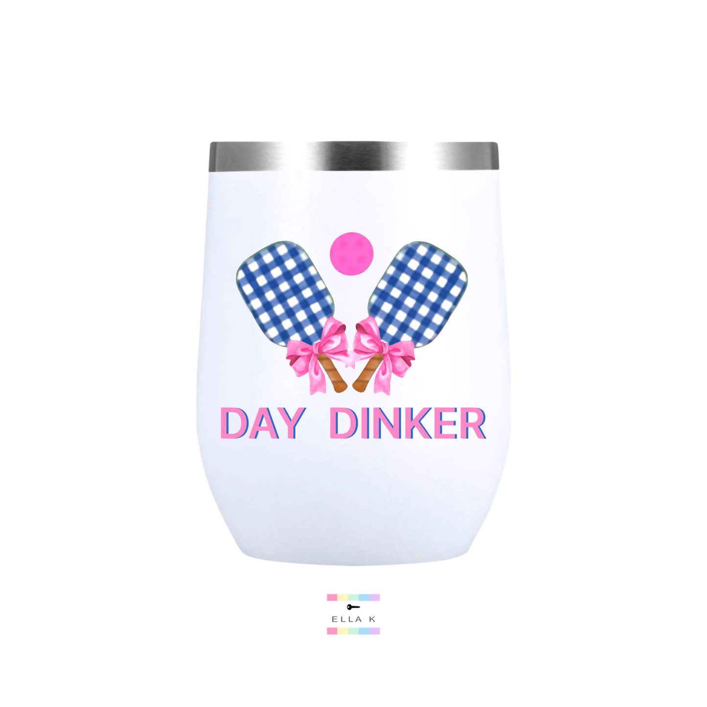 Gingham Coquette Bow Pink Day Dinker Wine Tumbler