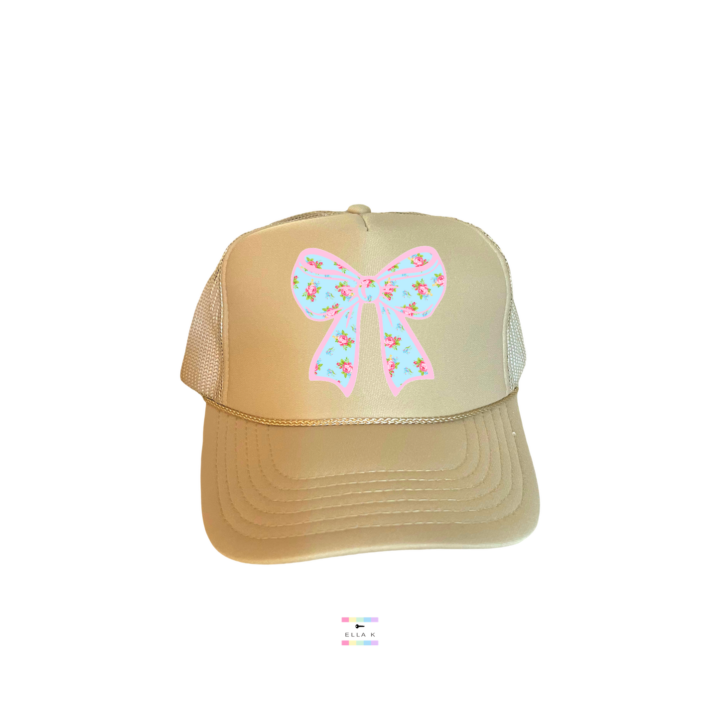 Blue Floral Coquette Bow Trucker Hat