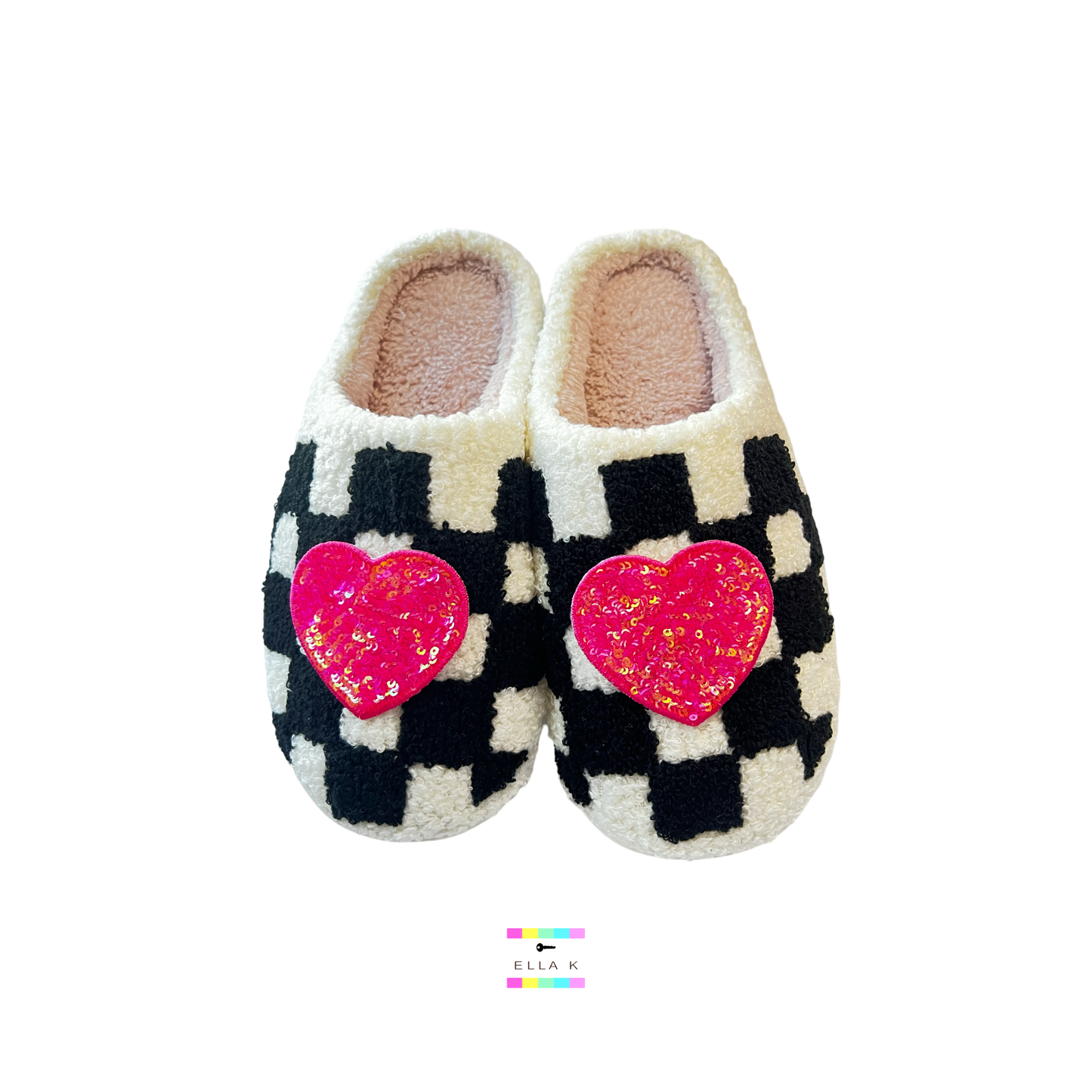 Sequin Heart Checkered House Slippers