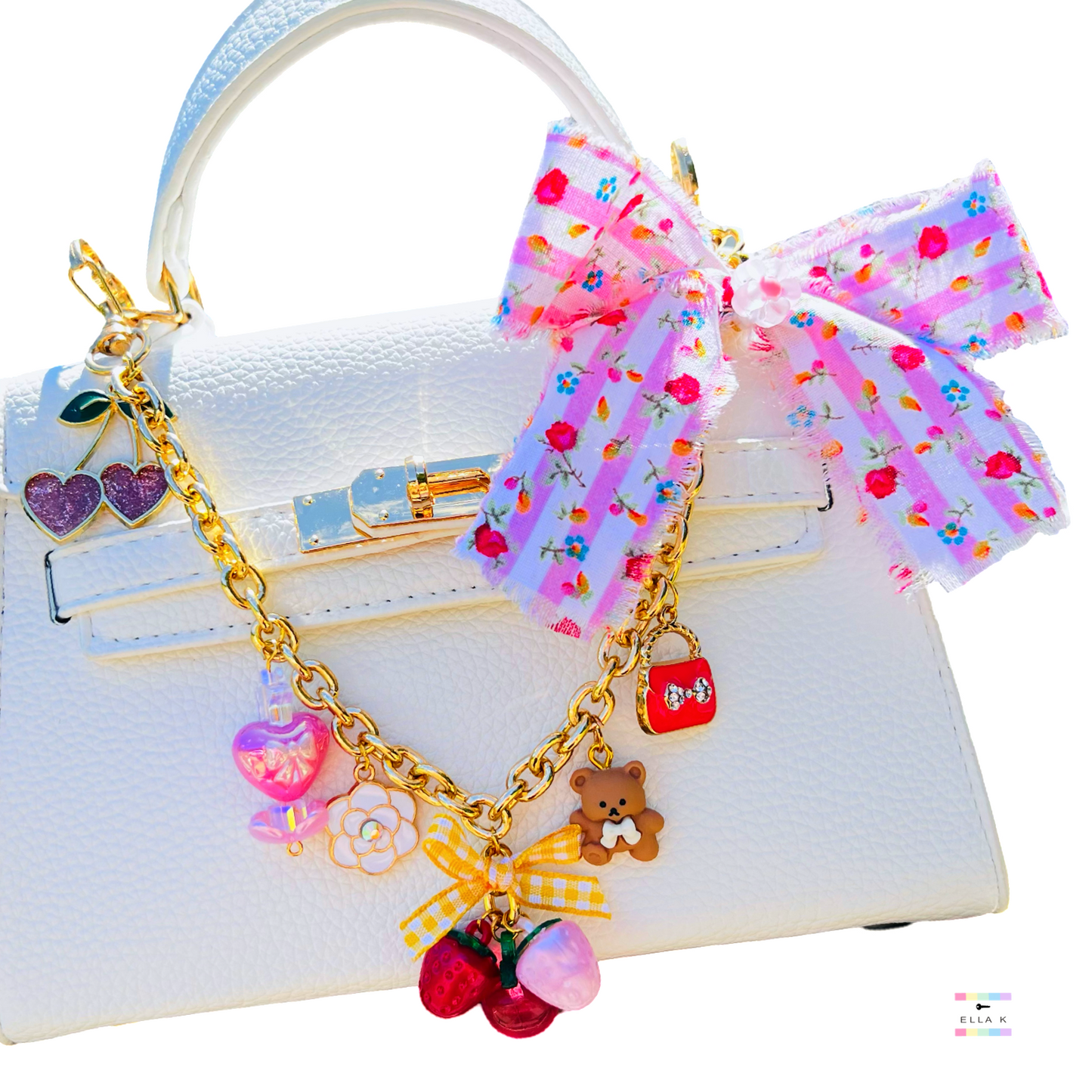 Pretty In Pink Floral Fruit Coquette Bow Bag Charm