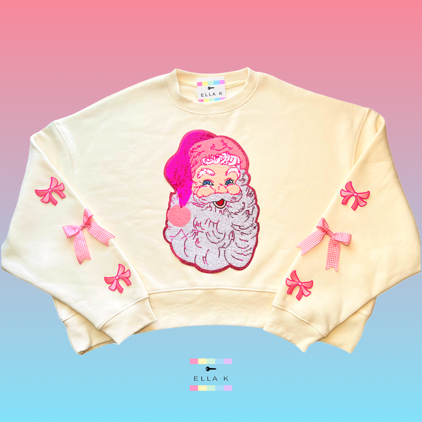Preppy Pink Sequin Santa Cropped Pullover