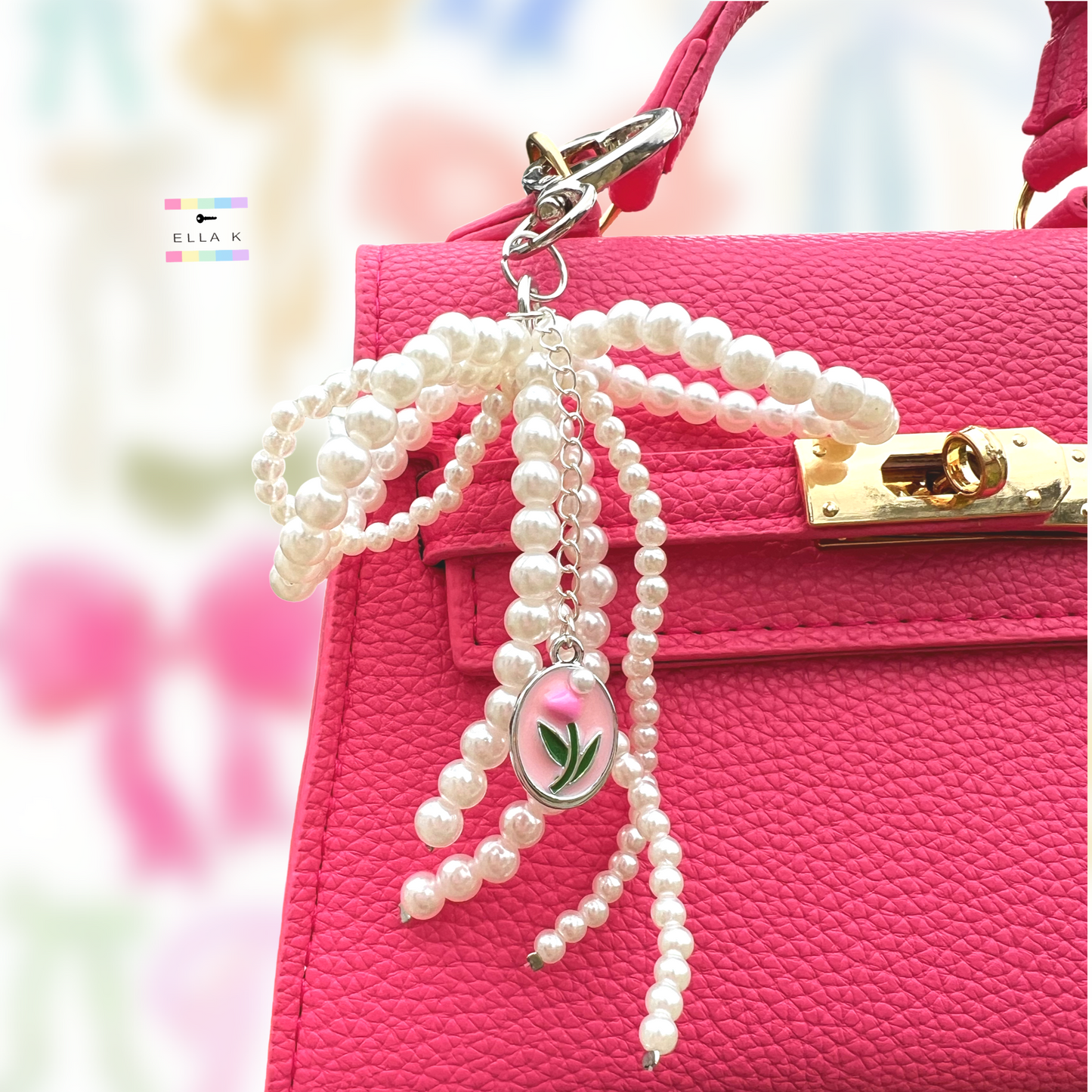 Faux Pearl Coquette Bow Tulip Bag Charm