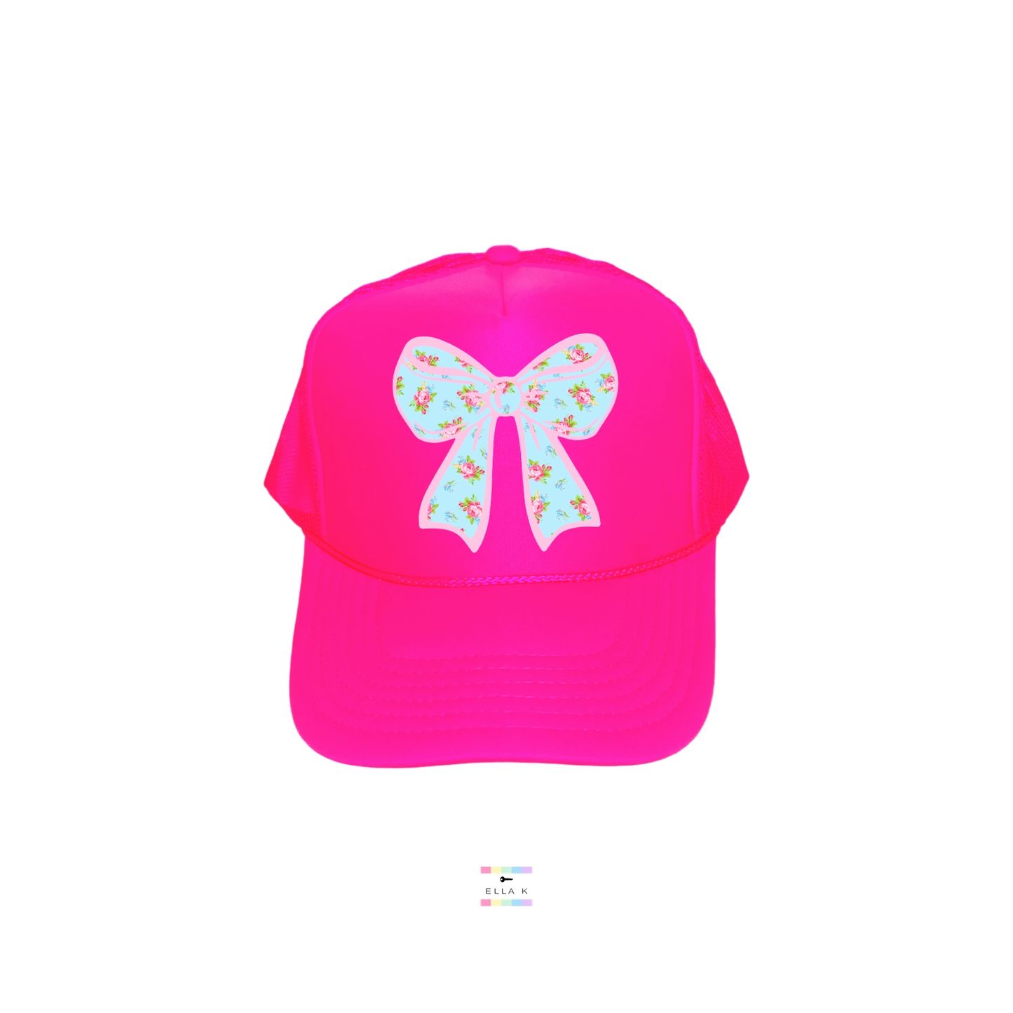 Blue Floral Coquette Bow Trucker Hat