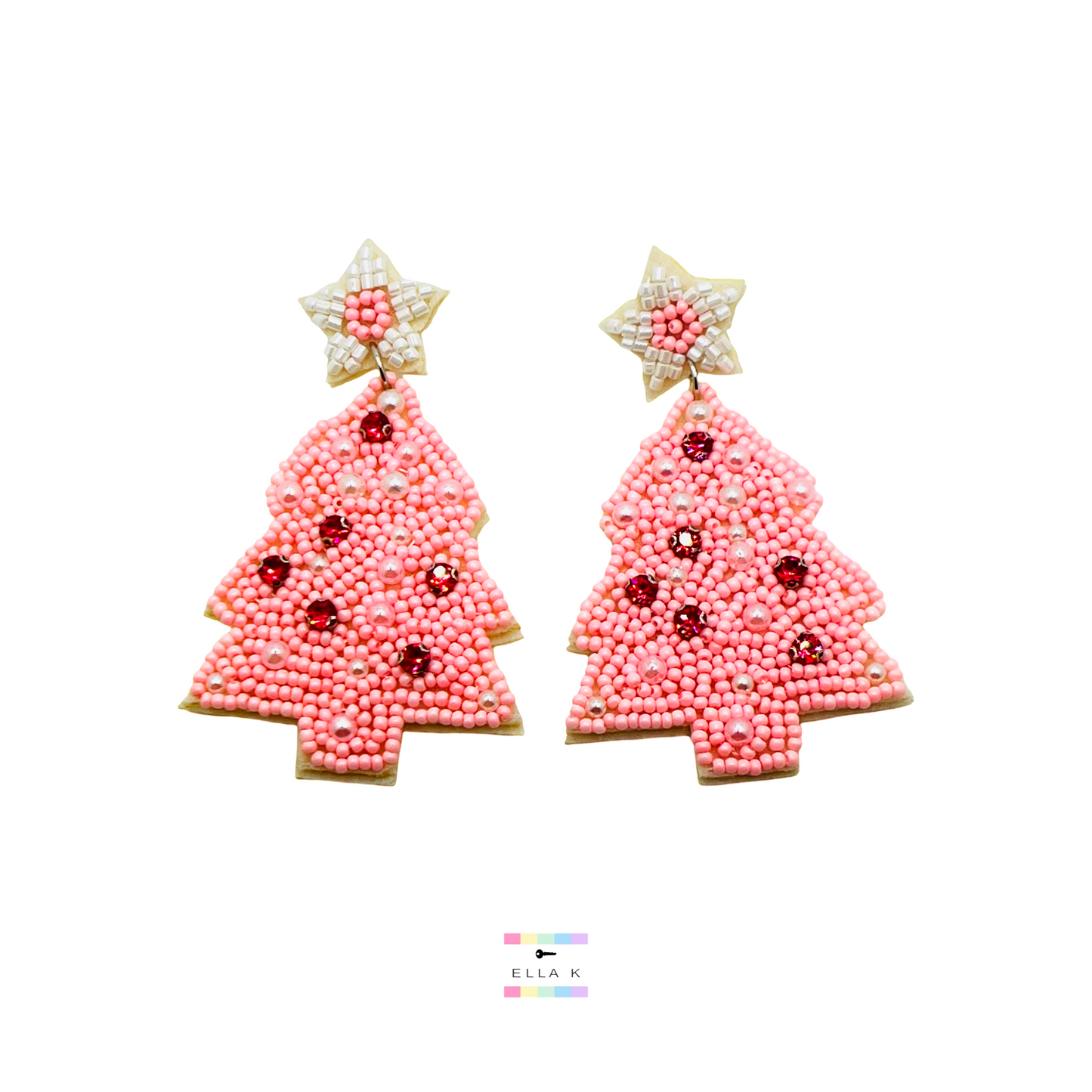 Pretty In Pink Trees Christmas Earrings